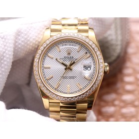 Replica Swiss Rolex Day Date 40 Automatic Silver Dial 18k Yellow Gold Men's Watch High End
