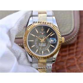 High End Replica Swiss Rolex Sky-Dweller Automatic Chronometer Black Dial Men's Watch 326933-0002