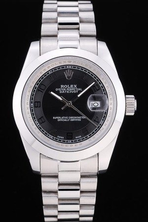 Rolex Datejust Swiss Movement Quality Replica Watches Silver Watch Black Dial 48mm