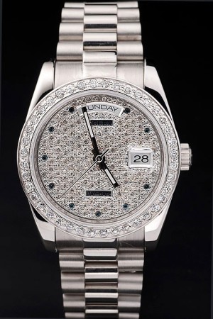 Rolex Day-Date Quality Replica Swiss Movement Monochrome Watch Silver Dial 44mm