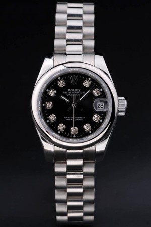 Rolex Datejust Swiss Movement Quality Replica Watches Silver Watch Black Dial 34mm