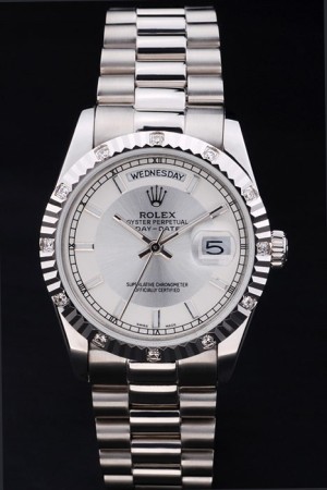 Rolex Day-Date Swiss Movement Quality Replica Watches Automatic Silver Watch White Dial 45mm