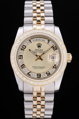 Rolex Swiss Movement Two-color Watch Golden Dial 44mm