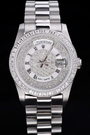 Rolex Day-Date Swiss Movement Quality Replica Watches Automatic White watch Diamond Dial 44mm
