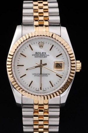 Rolex Datejust Swiss Movement Replica Watches Silver Watch White Dial 44mm Gold Bezel