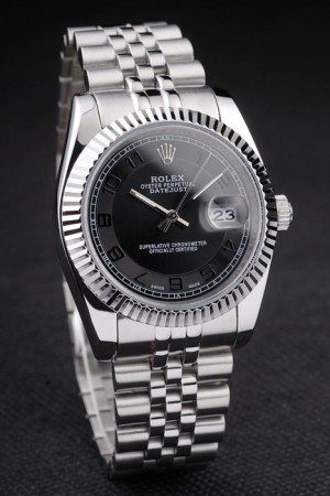 Rolex Datejust Swiss Movement Quality Replica Watches Silver Watch Black Dial 45mm