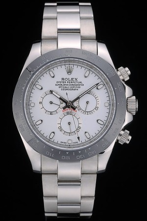 Rolex Daytona Swiss Movement Black Ceramic Tachymeter Stainless Steep Strap White Dial 50mm