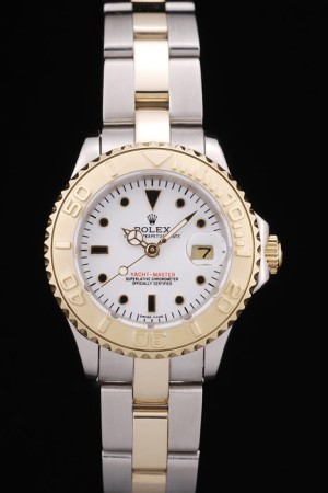 Rolex Yacht Master Swiss Movement Gold Tachymeter Two-color  Ladies Watch  White Dial 34mm