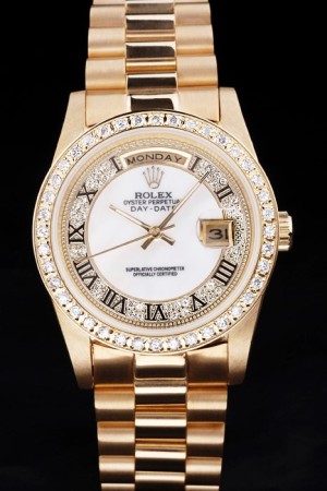 Rolex Day-Date Swiss Movement Quality Replica gentlemen Watches Automatic Gold watch Diamond Dial 44mm