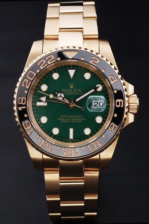 Rolex Gmt-Master Swiss Movement Gold Watch Green Dial 47mm