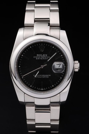 Rolex Datejust Swiss Movement Replica Watches Silver Watch Black Dial 45mm