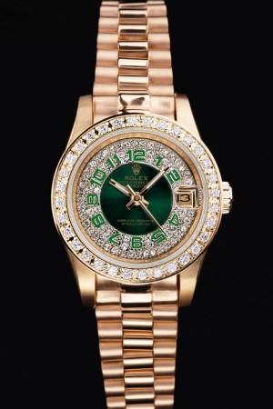 Rolex Datejust Swiss Movement Quality Replica Watches Gold Watch Diamond Green Dial 33mm