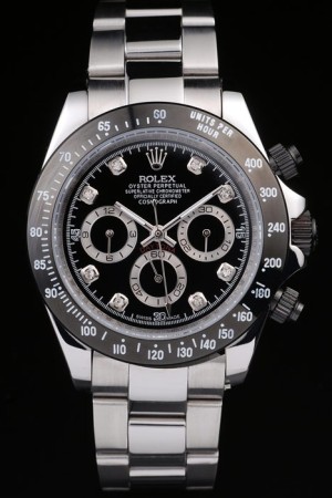Rolex Daytona Swiss Movement Stainless Steel Black Enameled Black Dial 48mm