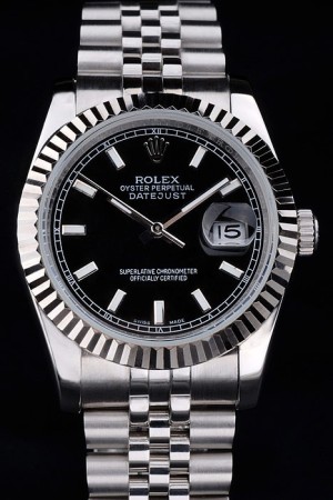 Rolex Datejust Swiss Movement Quality Replica Watches Silver Watch Black Dial 45mm(High End)