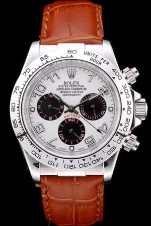 Rolex Daytona Swiss Movement Stainless Steel Case White Dial Brown Leather Strap  48mm