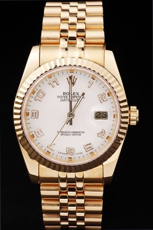 Rolex Datejust Swiss Movement Replica Watches Gold Watch White Dial 44mm