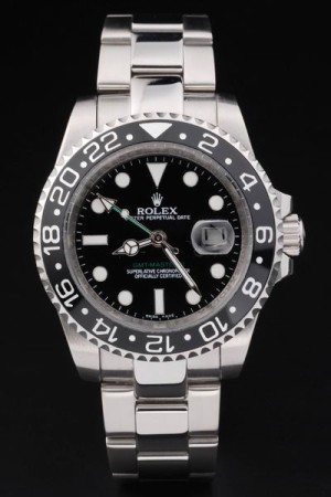 Rolex GMT Master ii Swiss Movement Mechanism Silver Watch Black Dial 48mm
