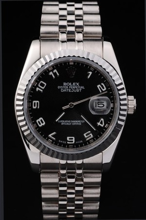 Rolex Datejust Swiss Movement Replica Watches Silver Watch Black Dial 44mm