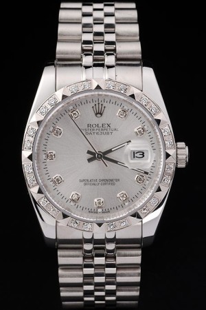 Rolex Datejust Swiss Movement Replica Watches Sliver Watch Silver Dial 44mm Diamond Bezel