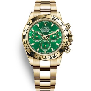 High End Swiss Rolex Cosmograph Daytona Green Dial 18k Yellow Gold Replica Men's Oyster Watch 
