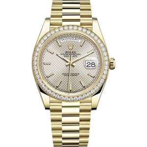 Replica Swiss Rolex Day Date 40 Automatic Silver Dial 18k Yellow Gold Men's Watch High End