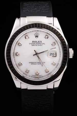 Rolex Datejust Swiss Movement Quality Replica Watches Black Leather strap Watch White Dial 47mm Black Bezel