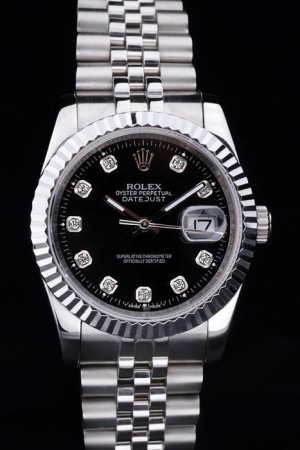 Rolex Datejust Swiss Movement Quality Replica Watches Silver Watch Black Dial 45mm