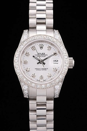 Rolex DateJust Swiss Movement Quality Replica Ladies Watches Silver Watch White Dial 34mm