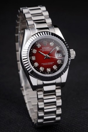 Rolex Datejust Swiss Movement Quality Replica Watches Silver Watch Red Dial 35mm