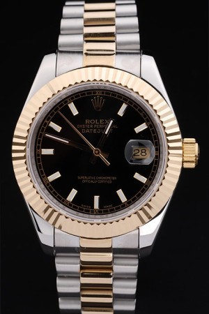 Rolex Datejust Swiss Movement Quality Replica Watches Silver Gold Watch Black Dial 47mm