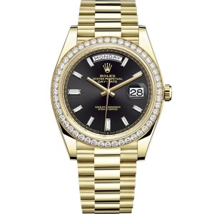 Replica Swiss Rolex Oyster Perpetual Day-Date Black Dial Automatic Men's President Watch 228348RBR
