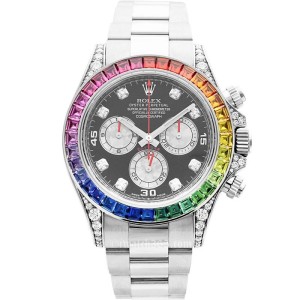 High End Replica Swiss Rolex Daytona White Gold Diamond Set Custom Rainbow 116599RBOW