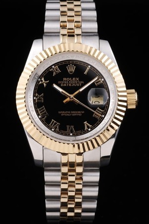 Rolex Datejust Swiss Movement Quality Replica Watches Silver Gold Watch Black Dial 47mm