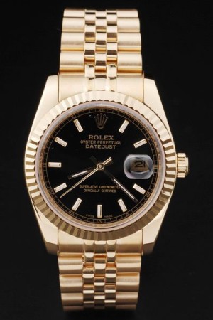 Rolex Datejust Swiss Movement Replica Watches Gold Watch Black Dial 44mm