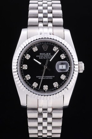 Rolex Swiss Movement Monochrome Watch Black Dial 44mm