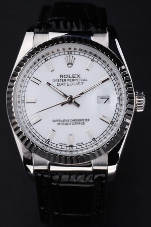 Rolex Datejust Swiss MovementQuality Replica Watches Black Leather strap Watch White Dial 45mm