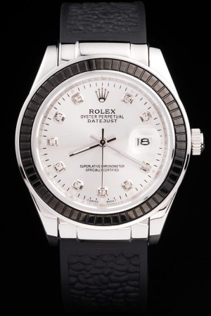 Rolex Datejust Swiss Movement Quality Replica Watches Black Leather strap Watch White Dial 47mm