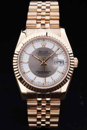 Rolex Datejust Swiss Movement Quality Replica Watches Gold Watch White Grey Dial 45mm