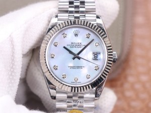 Replica Rolex Datejust 41 Swiss Automatic White Mother of Pearl Diamond Dial Men's Watch