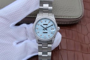 Replica Rolex Lady-Datejust Ice Blue Dial Diamond Stainless Steel Ladies Watch 178383