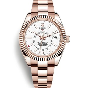 Super Clone Replica Swiss Rolex Sky-Dweller Oyster Automatic White Dial Rose Gold Men's Watch 326935