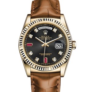 Replica Swiss Rolex Day-Date 36 President Automatic Black Diamond Dial Men's Watch 118138