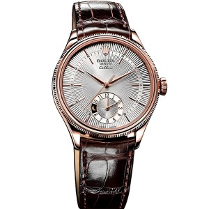 High End Swiss Rolex Cellini Dual Time Silver Dial 18k Rose Gold Replica Men's Watch 50525
