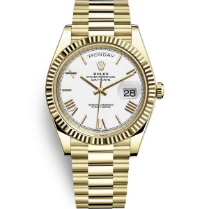 Super Clone Swiss Rolex Day-Date 40 Automatic Silver Dial 18K Yellow Gold Replica Men's Watch 228238 