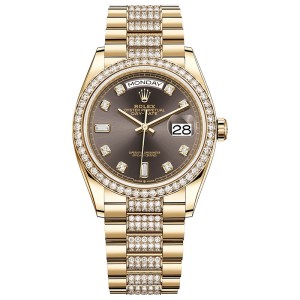 High End Replica Swiss Rolex Day-Date 36 Chocolate Diamond Dial 18k Yellow Gold President Watch 128348