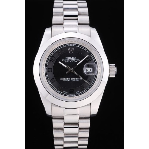 Rolex Datejust Swiss Replica Watch Silver Watch Black Dial 48mm