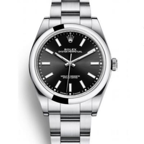 Super Clone Swiss Rolex Oyster Perpetual 39 Automatic Black Dial Replica Men's Watch 114300-0005