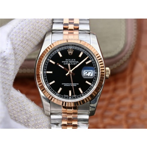  High End Swiss Rolex Datejust 36 Automatic Black Dial  Replica Men's Watch 116231