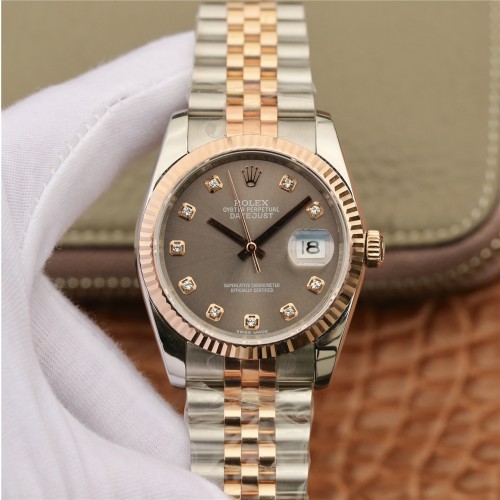 Replica Swiss Rolex Datejust 36 Diamond Grey Dial Men's Watch 116231-100