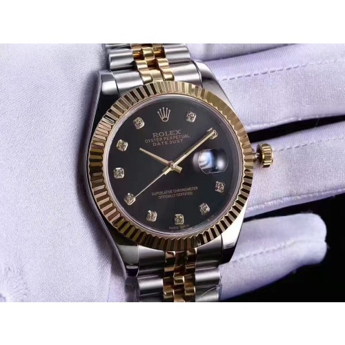 Replica Swiss Rolex Datejust Automatic Black Dial Men's Watch Diamond Markers 36mm